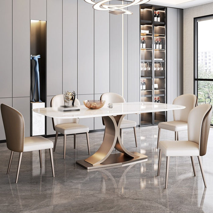 Luxury Sintered Stone Top Dining Set Rectangle 1/4/5/6 Pieces Dining Table with Chairs 6 Pieces: Table, 5 Chairs Clearhalo 'Dining Room Sets' 'Dining Tables & Seating' 'dining_room_set' 'furn' 'furn_dining_room_set' 'Furniture' 'furniture_dining_room_set' 'Kitchen & Dining Furniture' 4780749