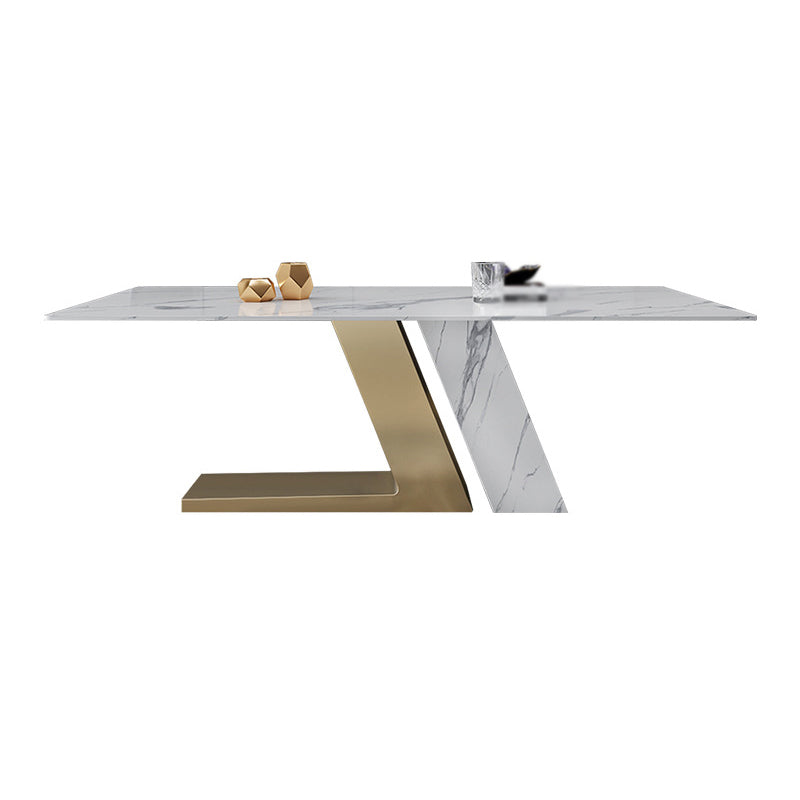 Nordic Sintered Stone Top Dining Set Rectangle 1/3/4/5/6/7 Pieces Dining Table with Chairs White 94"L x 47"W Clearhalo 'Dining Room Sets' 'Dining Tables & Seating' 'dining_room_set' 'furn' 'furn_dining_room_set' 'Furniture' 'furniture_dining_room_set' 'Kitchen & Dining Furniture' 4780768