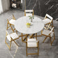Glam Round Dinette Set 1/2/3/7 Pieces Gold Foldable Dining Table Set 7 Pieces: Table, 6 Chairs Clearhalo 'Dining Room Sets' 'Dining Tables & Seating' 'dining_room_set' 'furn' 'furn_dining_room_set' 'Furniture' 'furniture_dining_room_set' 'Kitchen & Dining Furniture' 4780784