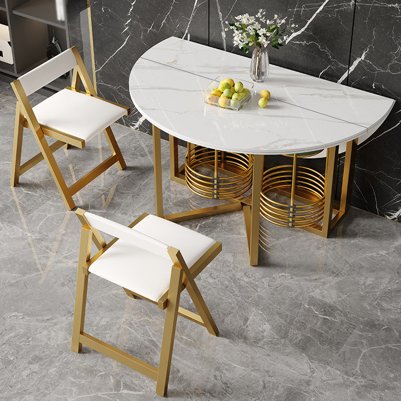 Glam Round Dinette Set 1/2/3/7 Pieces Gold Foldable Dining Table Set 3 Pieces: Table, 2 Chairs Clearhalo 'Dining Room Sets' 'Dining Tables & Seating' 'dining_room_set' 'furn' 'furn_dining_room_set' 'Furniture' 'furniture_dining_room_set' 'Kitchen & Dining Furniture' 4780785