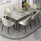 Glam Rectangle Dinette Set 1/4/5/7 Pieces Dining Table Set with Grey Sintered Stone Top 7 Pieces: Table, 6 Beige Chairs Clearhalo 'Dining Room Sets' 'Dining Tables & Seating' 'dining_room_set' 'furn' 'furn_dining_room_set' 'Furniture' 'furniture_dining_room_set' 'Kitchen & Dining Furniture' 4780795