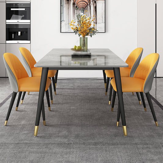 Glam Rectangle Dinette Set 1/4/5/7 Pieces Dining Table Set with Grey Sintered Stone Top Clearhalo 'Dining Room Sets' 'Dining Tables & Seating' 'dining_room_set' 'furn' 'furn_dining_room_set' 'Furniture' 'furniture_dining_room_set' 'Kitchen & Dining Furniture' 4780798