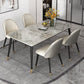 Glam Rectangle Dinette Set 1/4/5/7 Pieces Dining Table Set with Grey Sintered Stone Top 5 Pieces: Table, 4 Beige Chairs Clearhalo 'Dining Room Sets' 'Dining Tables & Seating' 'dining_room_set' 'furn' 'furn_dining_room_set' 'Furniture' 'furniture_dining_room_set' 'Kitchen & Dining Furniture' 4780800