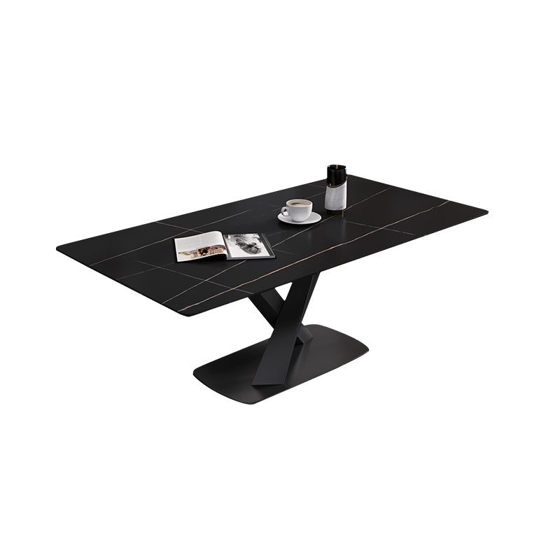 Modern Dinette Set 1/4/5/6/7 Pieces Dining Table Set with Sintered Stone Top Black 63"L x 31.5"W Clearhalo 'Dining Room Sets' 'Dining Tables & Seating' 'dining_room_set' 'furn' 'furn_dining_room_set' 'Furniture' 'furniture_dining_room_set' 'Kitchen & Dining Furniture' 4780817