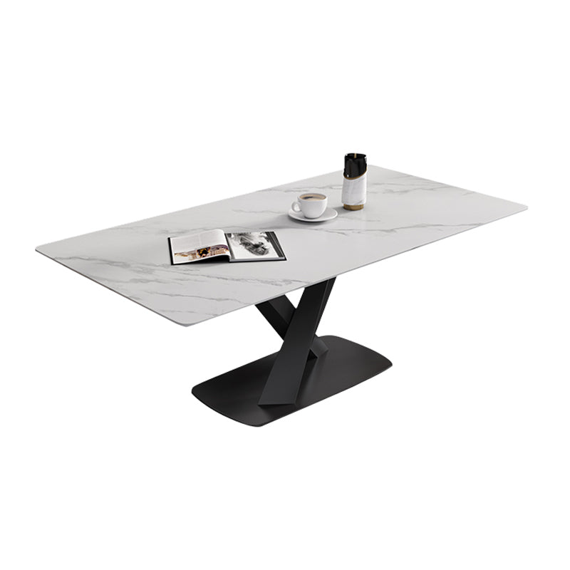 Modern Dinette Set 1/4/5/6/7 Pieces Dining Table Set with Sintered Stone Top White 63"L x 31.5"W Clearhalo 'Dining Room Sets' 'Dining Tables & Seating' 'dining_room_set' 'furn' 'furn_dining_room_set' 'Furniture' 'furniture_dining_room_set' 'Kitchen & Dining Furniture' 4780819