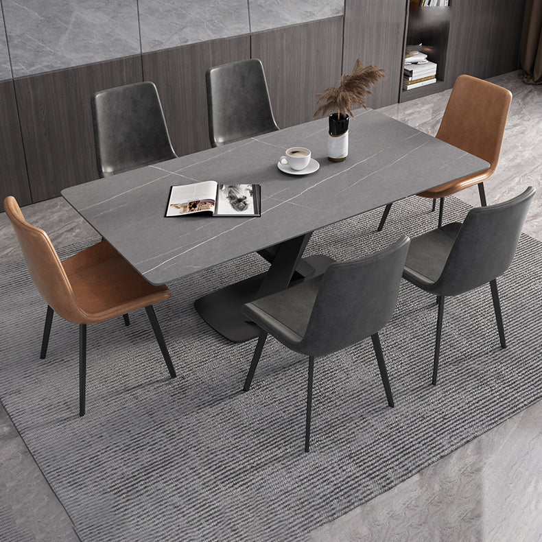 Modern Dinette Set 1/4/5/6/7 Pieces Dining Table Set with Sintered Stone Top 7 Pieces: Table, 6 Chairs Clearhalo 'Dining Room Sets' 'Dining Tables & Seating' 'dining_room_set' 'furn' 'furn_dining_room_set' 'Furniture' 'furniture_dining_room_set' 'Kitchen & Dining Furniture' 4780820