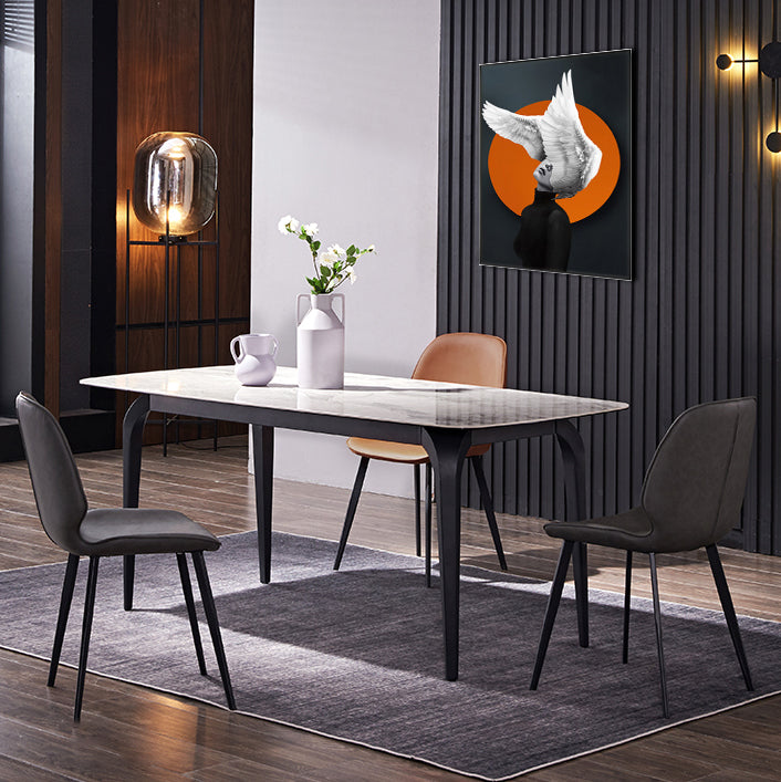 Modern Rectangle Dinette Set 1/2/4/5/7 Pieces Dining Table Set with Grey Sintered Stone 4 Pieces: Table, 3 Chairs Clearhalo 'Dining Room Sets' 'Dining Tables & Seating' 'dining_room_set' 'furn' 'furn_dining_room_set' 'Furniture' 'furniture_dining_room_set' 'Kitchen & Dining Furniture' 4780836