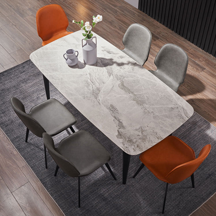 Modern Rectangle Dinette Set 1/2/4/5/7 Pieces Dining Table Set with Grey Sintered Stone 7 Pieces: Table, 6 Chairs Clearhalo 'Dining Room Sets' 'Dining Tables & Seating' 'dining_room_set' 'furn' 'furn_dining_room_set' 'Furniture' 'furniture_dining_room_set' 'Kitchen & Dining Furniture' 4780838