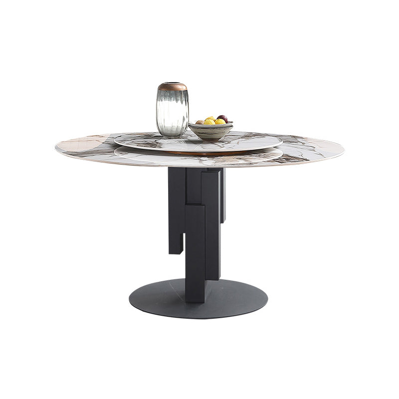 Modern Round Dinette Set 1/4/5/7 Pieces Black Dining Table Set with Sintered Stone Top White 53"L x 53"W Clearhalo 'Dining Room Sets' 'Dining Tables & Seating' 'dining_room_set' 'furn' 'furn_dining_room_set' 'Furniture' 'furniture_dining_room_set' 'Kitchen & Dining Furniture' 4780854