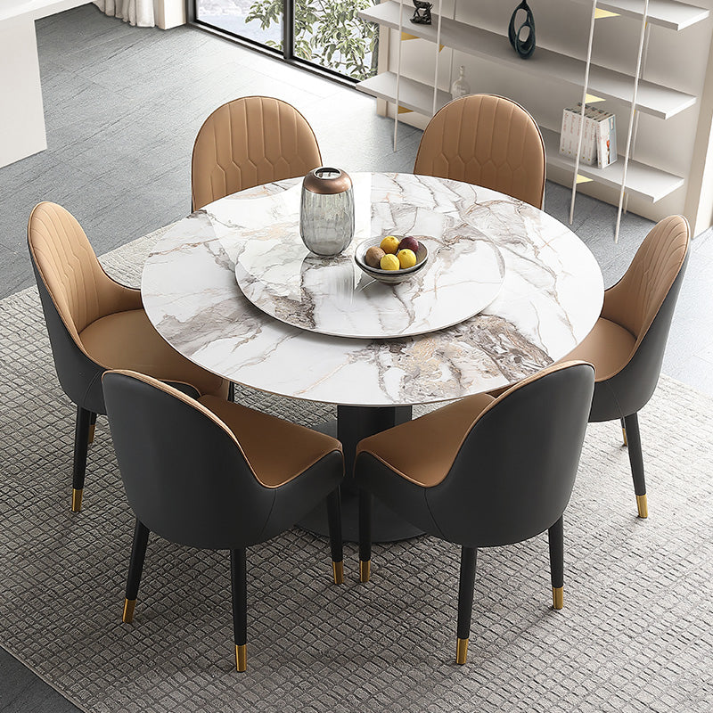 Modern Round Dinette Set 1/4/5/7 Pieces Black Dining Table Set with Sintered Stone Top Clearhalo 'Dining Room Sets' 'Dining Tables & Seating' 'dining_room_set' 'furn' 'furn_dining_room_set' 'Furniture' 'furniture_dining_room_set' 'Kitchen & Dining Furniture' 4780858