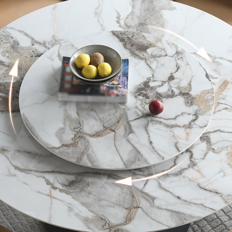 Modern Round Dinette Set 1/4/5/7 Pieces Black Dining Table Set with Sintered Stone Top Clearhalo 'Dining Room Sets' 'Dining Tables & Seating' 'dining_room_set' 'furn' 'furn_dining_room_set' 'Furniture' 'furniture_dining_room_set' 'Kitchen & Dining Furniture' 4780861