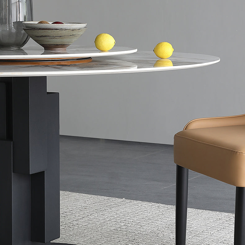 Modern Round Dinette Set 1/4/5/7 Pieces Black Dining Table Set with Sintered Stone Top Clearhalo 'Dining Room Sets' 'Dining Tables & Seating' 'dining_room_set' 'furn' 'furn_dining_room_set' 'Furniture' 'furniture_dining_room_set' 'Kitchen & Dining Furniture' 4780862