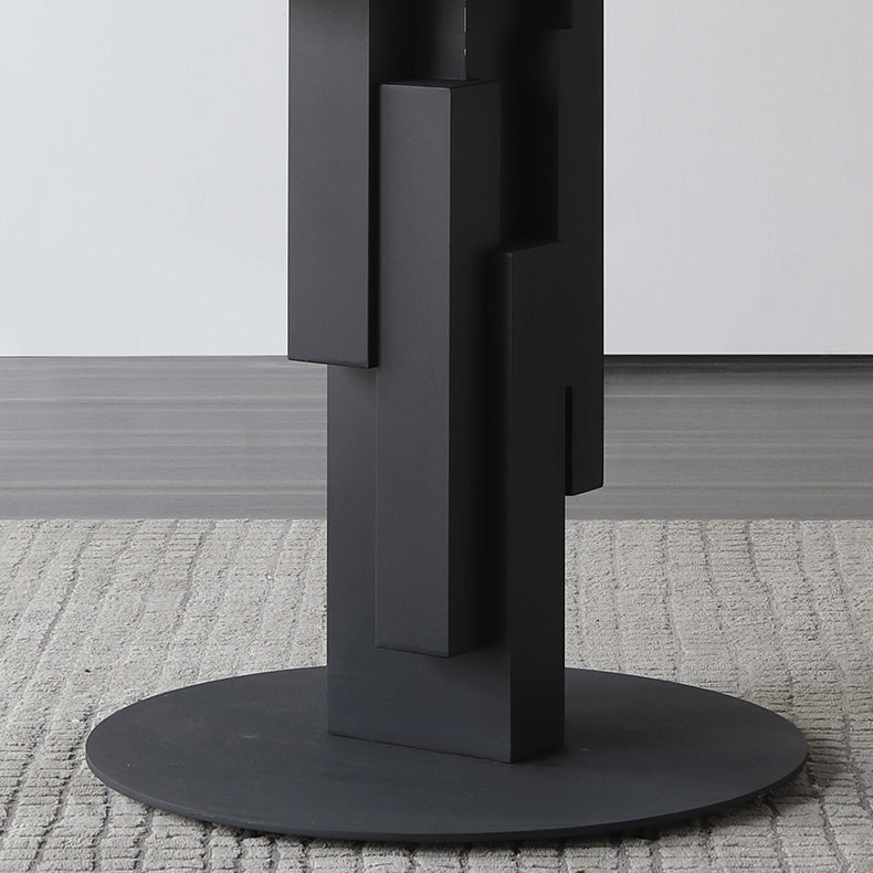 Modern Round Dinette Set 1/4/5/7 Pieces Black Dining Table Set with Sintered Stone Top Clearhalo 'Dining Room Sets' 'Dining Tables & Seating' 'dining_room_set' 'furn' 'furn_dining_room_set' 'Furniture' 'furniture_dining_room_set' 'Kitchen & Dining Furniture' 4780863