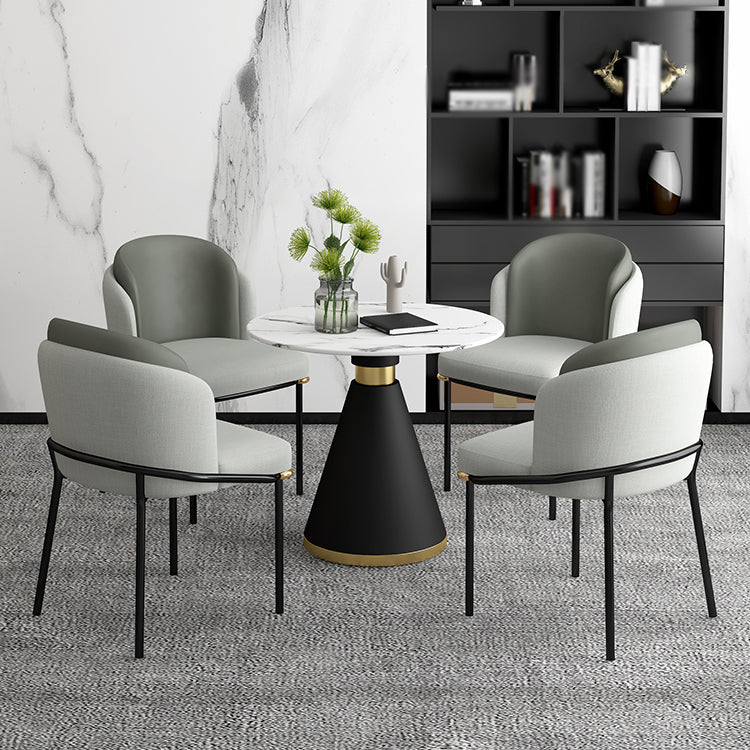 Glam Round Dinette Set 1/2/4/5 Pieces Black Dining Table Set with White Sintered Stone Top Clearhalo 'Dining Room Sets' 'Dining Tables & Seating' 'dining_room_set' 'furn' 'furn_dining_room_set' 'Furniture' 'furniture_dining_room_set' 'Kitchen & Dining Furniture' 4780868
