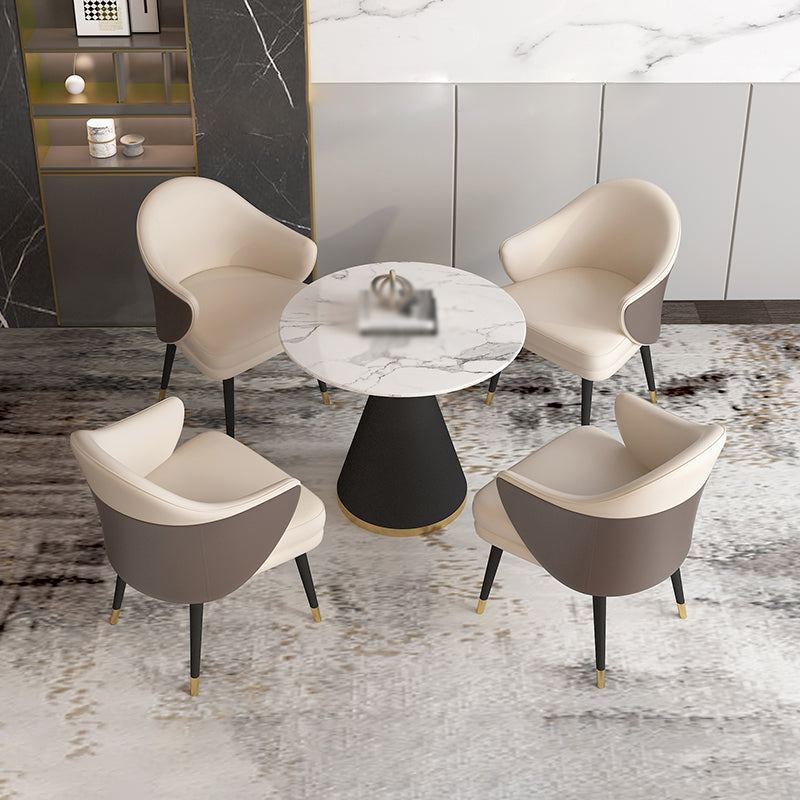 Glam Round Dinette Set 1/2/4/5 Pieces Black Dining Table Set with White Sintered Stone Top 5 Pieces: Table, 4 Beige Chairs Clearhalo 'Dining Room Sets' 'Dining Tables & Seating' 'dining_room_set' 'furn' 'furn_dining_room_set' 'Furniture' 'furniture_dining_room_set' 'Kitchen & Dining Furniture' 4780871