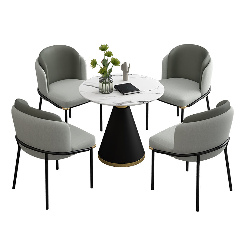 Glam Round Dinette Set 1/2/4/5 Pieces Black Dining Table Set with White Sintered Stone Top Clearhalo 'Dining Room Sets' 'Dining Tables & Seating' 'dining_room_set' 'furn' 'furn_dining_room_set' 'Furniture' 'furniture_dining_room_set' 'Kitchen & Dining Furniture' 4780874
