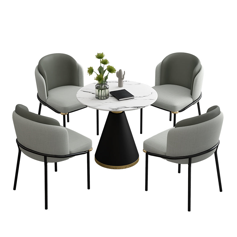 Glam Round Dinette Set 1/2/4/5 Pieces Black Dining Table Set with White Sintered Stone Top 5 Pieces: Table, 4 Grey Chairs Clearhalo 'Dining Room Sets' 'Dining Tables & Seating' 'dining_room_set' 'furn' 'furn_dining_room_set' 'Furniture' 'furniture_dining_room_set' 'Kitchen & Dining Furniture' 4780875