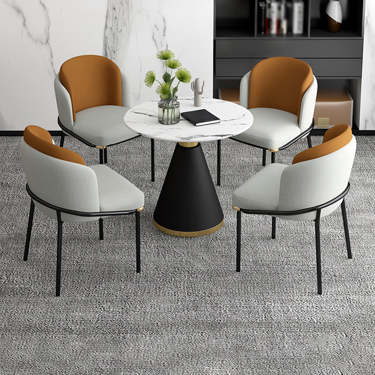 Glam Round Dinette Set 1/2/4/5 Pieces Black Dining Table Set with White Sintered Stone Top Clearhalo 'Dining Room Sets' 'Dining Tables & Seating' 'dining_room_set' 'furn' 'furn_dining_room_set' 'Furniture' 'furniture_dining_room_set' 'Kitchen & Dining Furniture' 4780883