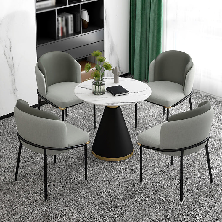 Glam Round Dinette Set 1/2/4/5 Pieces Black Dining Table Set with White Sintered Stone Top Clearhalo 'Dining Room Sets' 'Dining Tables & Seating' 'dining_room_set' 'furn' 'furn_dining_room_set' 'Furniture' 'furniture_dining_room_set' 'Kitchen & Dining Furniture' 4780885