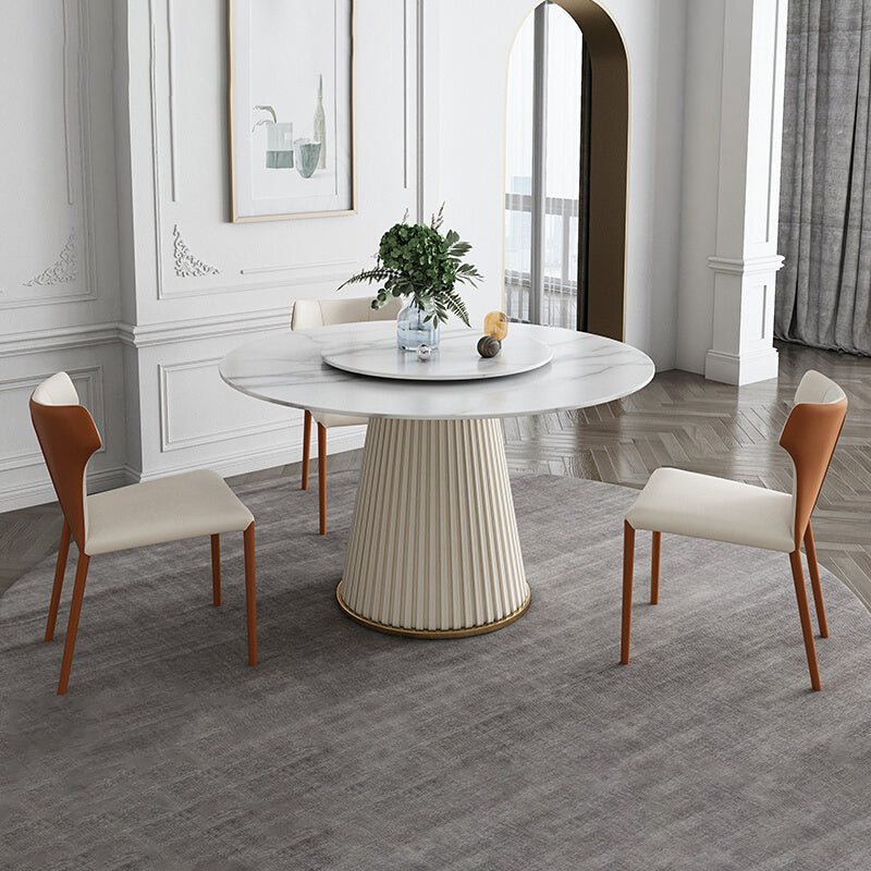 Glam Round Dinette Set 1/4/5/7 Pieces Dining Table Set with White Sintered Stone Top 4 Pieces: Table, 3 Chairs Clearhalo 'Dining Room Sets' 'Dining Tables & Seating' 'dining_room_set' 'furn' 'furn_dining_room_set' 'Furniture' 'furniture_dining_room_set' 'Kitchen & Dining Furniture' 4780895