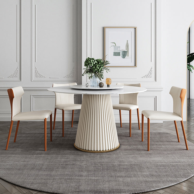 Glam Round Dinette Set 1/4/5/7 Pieces Dining Table Set with White Sintered Stone Top 5 Pieces: Table, 4 Chairs Clearhalo 'Dining Room Sets' 'Dining Tables & Seating' 'dining_room_set' 'furn' 'furn_dining_room_set' 'Furniture' 'furniture_dining_room_set' 'Kitchen & Dining Furniture' 4780898