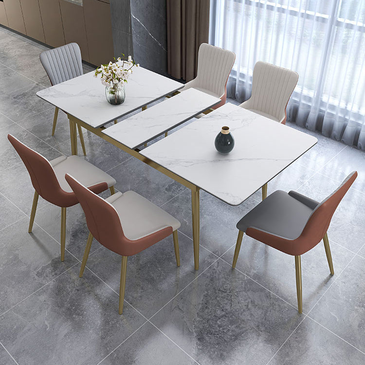 Glam Scalable Dinette Set 1/4/7 Pieces Rectangle Dining Table Set with Sintered Stone Top 7 Pieces: Table, 4 White+2 Grey Chairs Clearhalo 'Dining Room Sets' 'Dining Tables & Seating' 'dining_room_set' 'furn' 'furn_dining_room_set' 'Furniture' 'furniture_dining_room_set' 'Kitchen & Dining Furniture' 4780951