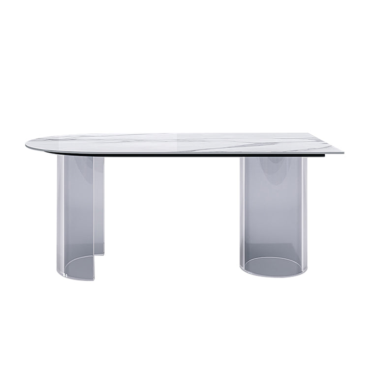Sintered Stone Top Dining Table Modern White Table with Acrylic Double Pedestal Clearhalo 'Dining Tables & Seating' 'Dining Tables' 'dining_table' 'furn' 'furn_dining_table' 'Furniture' 'furniture_dining_table' 'Kitchen & Dining Furniture' 'kitchen' 'kitchen_dining_table' 4780969