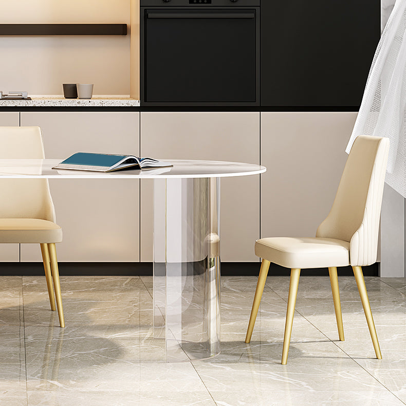 Sintered Stone Top Dining Table Modern White Table with Acrylic Double Pedestal Clearhalo 'Dining Tables & Seating' 'Dining Tables' 'dining_table' 'furn' 'furn_dining_table' 'Furniture' 'furniture_dining_table' 'Kitchen & Dining Furniture' 'kitchen' 'kitchen_dining_table' 4780971