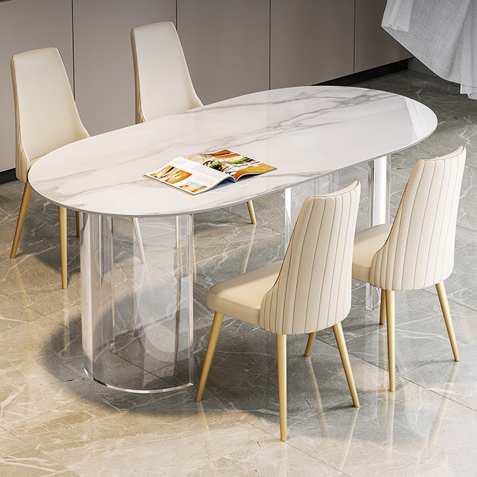 Sintered Stone Top Dining Table Modern White Table with Acrylic Double Pedestal Clearhalo 'Dining Tables & Seating' 'Dining Tables' 'dining_table' 'furn' 'furn_dining_table' 'Furniture' 'furniture_dining_table' 'Kitchen & Dining Furniture' 'kitchen' 'kitchen_dining_table' 4780973