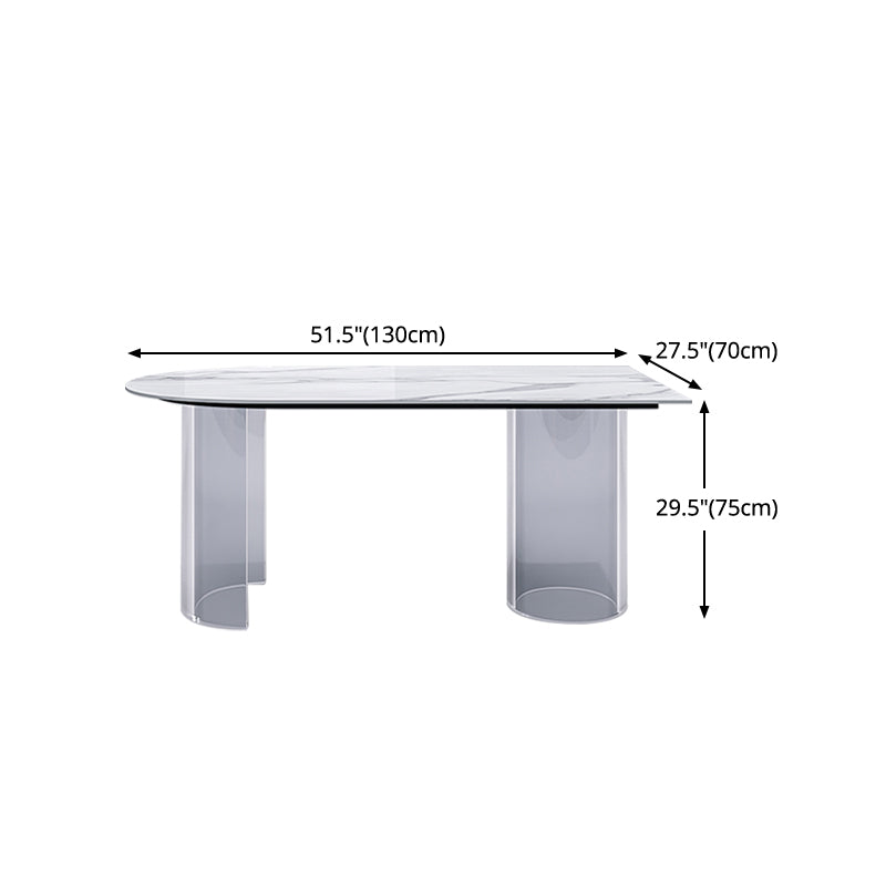 Sintered Stone Top Dining Table Modern White Table with Acrylic Double Pedestal Clearhalo 'Dining Tables & Seating' 'Dining Tables' 'dining_table' 'furn' 'furn_dining_table' 'Furniture' 'furniture_dining_table' 'Kitchen & Dining Furniture' 'kitchen' 'kitchen_dining_table' 4780976