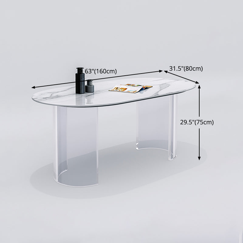 Sintered Stone Top Dining Table Modern White Table with Acrylic Double Pedestal Clearhalo 'Dining Tables & Seating' 'Dining Tables' 'dining_table' 'furn' 'furn_dining_table' 'Furniture' 'furniture_dining_table' 'Kitchen & Dining Furniture' 'kitchen' 'kitchen_dining_table' 4780979