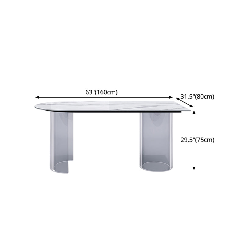 Sintered Stone Top Dining Table Modern White Table with Acrylic Double Pedestal Clearhalo 'Dining Tables & Seating' 'Dining Tables' 'dining_table' 'furn' 'furn_dining_table' 'Furniture' 'furniture_dining_table' 'Kitchen & Dining Furniture' 'kitchen' 'kitchen_dining_table' 4780980