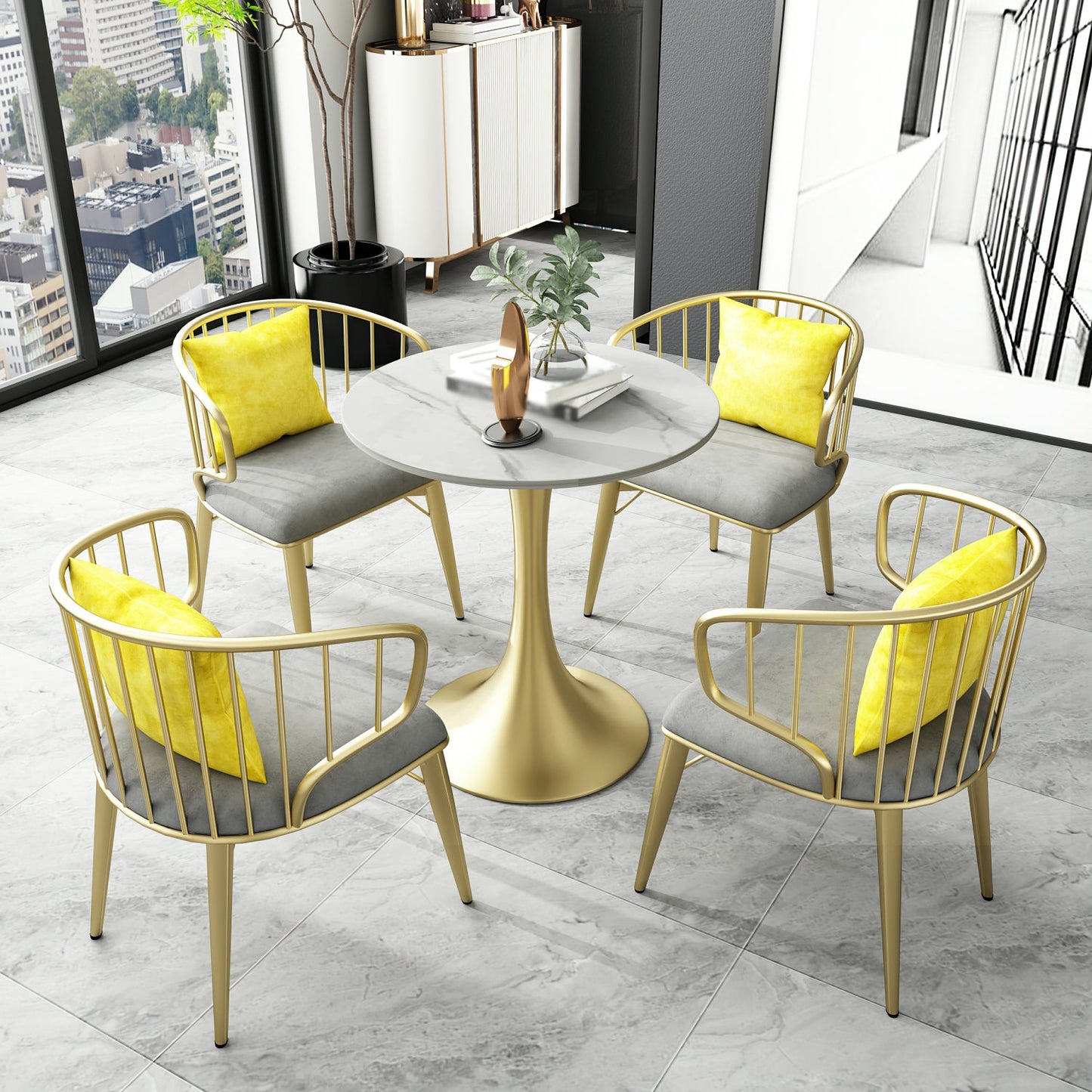 Round Luxury Dining Table White Fixed Table with Sintered Stone Tulip 31.5"L x 31.5"W x 29.5"H Without Chairs Clearhalo 'Dining Tables & Seating' 'Dining Tables' 'dining_table' 'furn' 'furn_dining_table' 'Furniture' 'furniture_dining_table' 'Kitchen & Dining Furniture' 'kitchen' 'kitchen_dining_table' 4780981