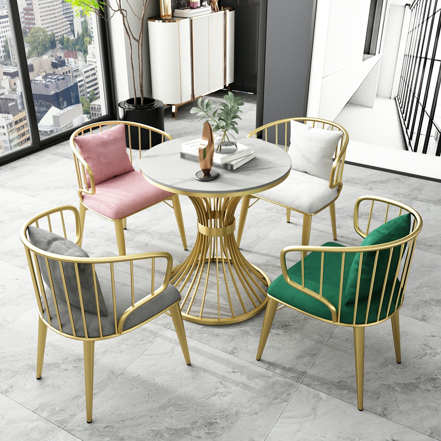 Round Luxury Dining Table White Fixed Table with Sintered Stone Pedestal 31.5"L x 31.5"W x 29.5"H Without Chairs Clearhalo 'Dining Tables & Seating' 'Dining Tables' 'dining_table' 'furn' 'furn_dining_table' 'Furniture' 'furniture_dining_table' 'Kitchen & Dining Furniture' 'kitchen' 'kitchen_dining_table' 4780983