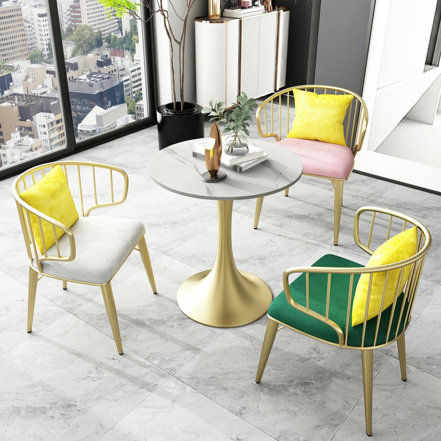 Round Luxury Dining Table White Fixed Table with Sintered Stone Tulip 23.6"L x 23.6"W x 29.5"H Without Chairs Clearhalo 'Dining Tables & Seating' 'Dining Tables' 'dining_table' 'furn' 'furn_dining_table' 'Furniture' 'furniture_dining_table' 'Kitchen & Dining Furniture' 'kitchen' 'kitchen_dining_table' 4780984
