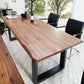 Rectangle Sled Base Industrial Table Wood Color Fixed Table with Solid Wood 86.6"L x 35.4"W x 29.5"H Without Chairs Clearhalo 'Dining Tables & Seating' 'Dining Tables' 'dining_table' 'furn' 'furn_dining_table' 'Furniture' 'furniture_dining_table' 'Kitchen & Dining Furniture' 'kitchen' 'kitchen_dining_table' 4781015