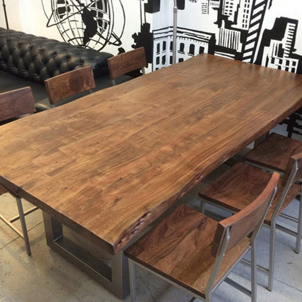Rectangle Sled Base Industrial Table Wood Color Fixed Table with Solid Wood Clearhalo 'Dining Tables & Seating' 'Dining Tables' 'dining_table' 'furn' 'furn_dining_table' 'Furniture' 'furniture_dining_table' 'Kitchen & Dining Furniture' 'kitchen' 'kitchen_dining_table' 4781021