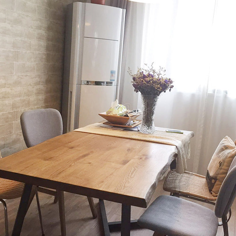 Rectangle Industrial Dining Table Trestle Base Fixed Table with Solid Wood Clearhalo 'Dining Tables & Seating' 'Dining Tables' 'dining_table' 'furn' 'furn_dining_table' 'Furniture' 'furniture_dining_table' 'Kitchen & Dining Furniture' 'kitchen' 'kitchen_dining_table' 4781031
