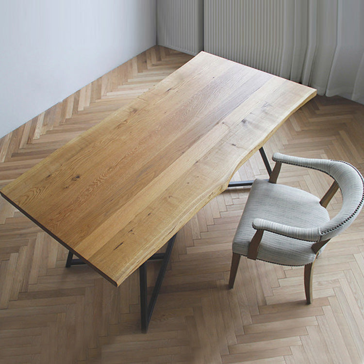 Rectangle Industrial Dining Table Trestle Base Fixed Table with Solid Wood Clearhalo 'Dining Tables & Seating' 'Dining Tables' 'dining_table' 'furn' 'furn_dining_table' 'Furniture' 'furniture_dining_table' 'Kitchen & Dining Furniture' 'kitchen' 'kitchen_dining_table' 4781033