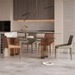 Glass Contemporary Free Form Dining Table Clear Glass Table with Double Pedestal Brown 55.1"L x 27.6"W x 29.5"H Without Chairs Clearhalo 'Dining Tables & Seating' 'Dining Tables' 'dining_table' 'furn' 'furn_dining_table' 'Furniture' 'furniture_dining_table' 'Kitchen & Dining Furniture' 'kitchen' 'kitchen_dining_table' 4781057