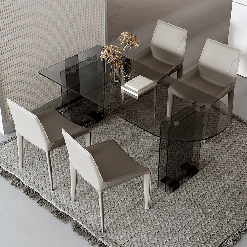Glass Contemporary Free Form Dining Table Clear Glass Table with Double Pedestal Black Without Chairs Clearhalo 'Dining Tables & Seating' 'Dining Tables' 'dining_table' 'furn' 'furn_dining_table' 'Furniture' 'furniture_dining_table' 'Kitchen & Dining Furniture' 'kitchen' 'kitchen_dining_table' 4781058