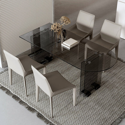 Glass Contemporary Free Form Dining Table Clear Glass Table with Double Pedestal Black Without Chairs Clearhalo 'Dining Tables & Seating' 'Dining Tables' 'dining_table' 'furn' 'furn_dining_table' 'Furniture' 'furniture_dining_table' 'Kitchen & Dining Furniture' 'kitchen' 'kitchen_dining_table' 4781058