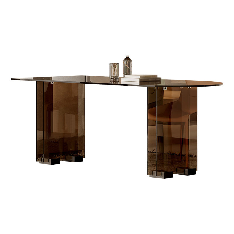 Glass Contemporary Free Form Dining Table Clear Glass Table with Double Pedestal Clearhalo 'Dining Tables & Seating' 'Dining Tables' 'dining_table' 'furn' 'furn_dining_table' 'Furniture' 'furniture_dining_table' 'Kitchen & Dining Furniture' 'kitchen' 'kitchen_dining_table' 4781059
