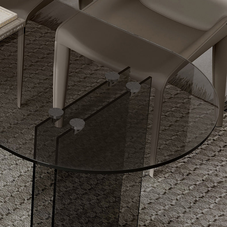 Glass Contemporary Free Form Dining Table Clear Glass Table with Double Pedestal Clearhalo 'Dining Tables & Seating' 'Dining Tables' 'dining_table' 'furn' 'furn_dining_table' 'Furniture' 'furniture_dining_table' 'Kitchen & Dining Furniture' 'kitchen' 'kitchen_dining_table' 4781060