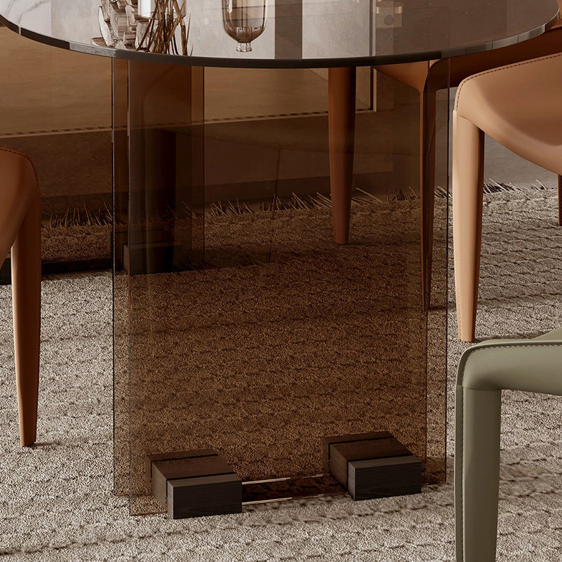 Glass Contemporary Free Form Dining Table Clear Glass Table with Double Pedestal Clearhalo 'Dining Tables & Seating' 'Dining Tables' 'dining_table' 'furn' 'furn_dining_table' 'Furniture' 'furniture_dining_table' 'Kitchen & Dining Furniture' 'kitchen' 'kitchen_dining_table' 4781063