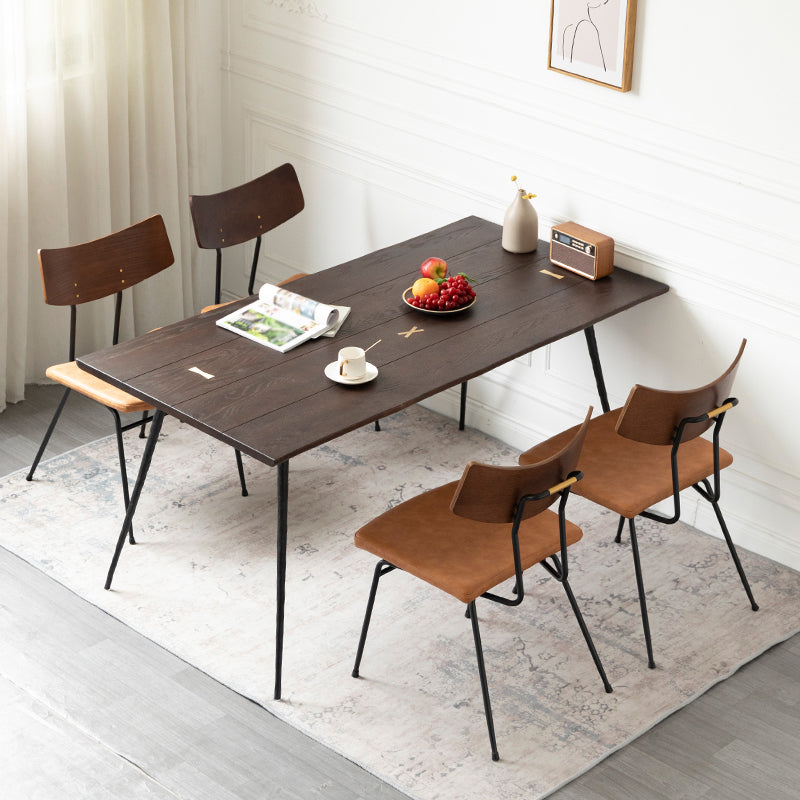 Rectangle Wood Color Dining Table Oak Solid Wood Table Luxury with 4 Legs Black 55.1"L x 31.5"W x 29.9"H Without Chairs Clearhalo 'Dining Tables & Seating' 'Dining Tables' 'dining_table' 'furn' 'furn_dining_table' 'Furniture' 'furniture_dining_table' 'Kitchen & Dining Furniture' 'kitchen' 'kitchen_dining_table' 4781069