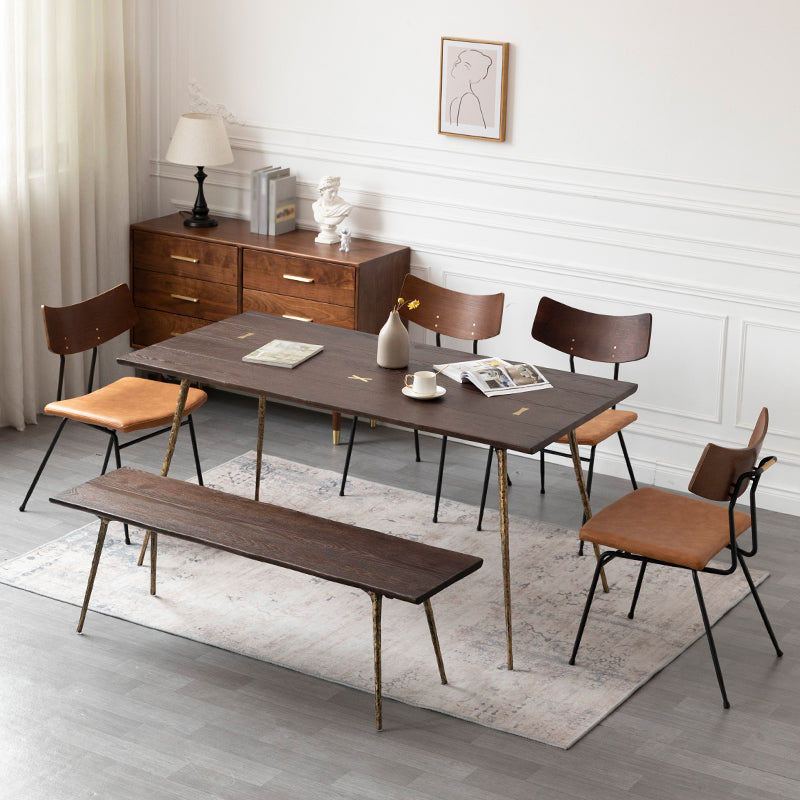 Rectangle Wood Color Dining Table Oak Solid Wood Table Luxury with 4 Legs Gold 63"L x 31.5"W x 29.9"H Without Chairs Clearhalo 'Dining Tables & Seating' 'Dining Tables' 'dining_table' 'furn' 'furn_dining_table' 'Furniture' 'furniture_dining_table' 'Kitchen & Dining Furniture' 'kitchen' 'kitchen_dining_table' 4781070