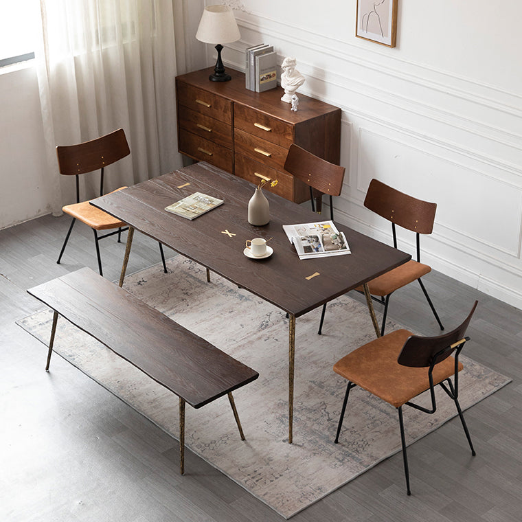 Rectangle Wood Color Dining Table Oak Solid Wood Table Luxury with 4 Legs Clearhalo 'Dining Tables & Seating' 'Dining Tables' 'dining_table' 'furn' 'furn_dining_table' 'Furniture' 'furniture_dining_table' 'Kitchen & Dining Furniture' 'kitchen' 'kitchen_dining_table' 4781080