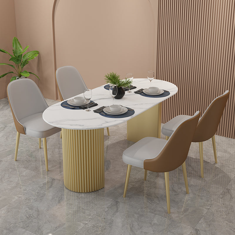 Traditional Luxury Dining Table Oval Double Pedestal Dining Table Slate 55.1"L x 31.5"W x 29.5"H Without Chairs Clearhalo 'Dining Tables & Seating' 'Dining Tables' 'dining_table' 'furn' 'furn_dining_table' 'Furniture' 'furniture_dining_table' 'Kitchen & Dining Furniture' 'kitchen' 'kitchen_dining_table' 4781138