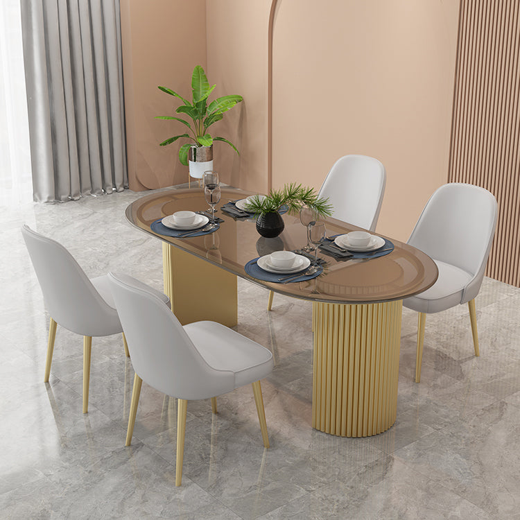 Traditional Luxury Dining Table Oval Double Pedestal Dining Table Glass 47.2"L x 23.6"W x 29.5"H Without Chairs Clearhalo 'Dining Tables & Seating' 'Dining Tables' 'dining_table' 'furn' 'furn_dining_table' 'Furniture' 'furniture_dining_table' 'Kitchen & Dining Furniture' 'kitchen' 'kitchen_dining_table' 4781141